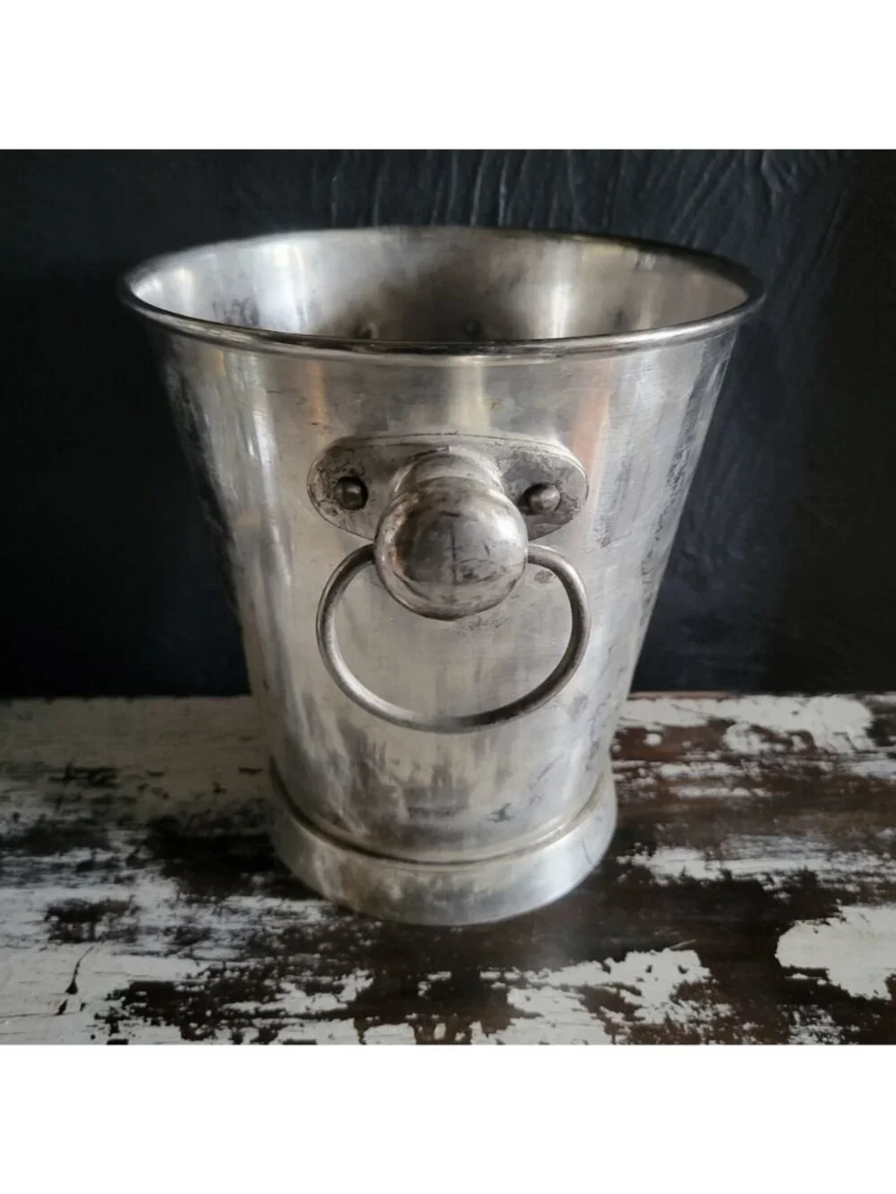 Sur La Table Champagne Bucket Weathered Silver-Toned Metal With Side Handles